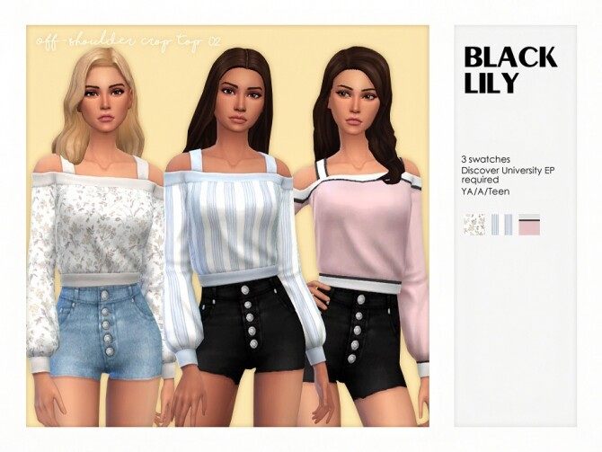 Sims 4 Off Shoulder Crop Top 02 by Black Lily at TSR