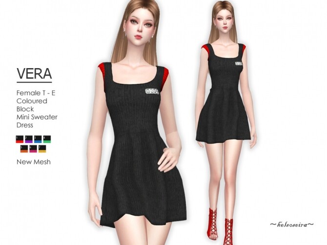 Sims 4 VERA Coloured Block Dress by Helsoseira at TSR