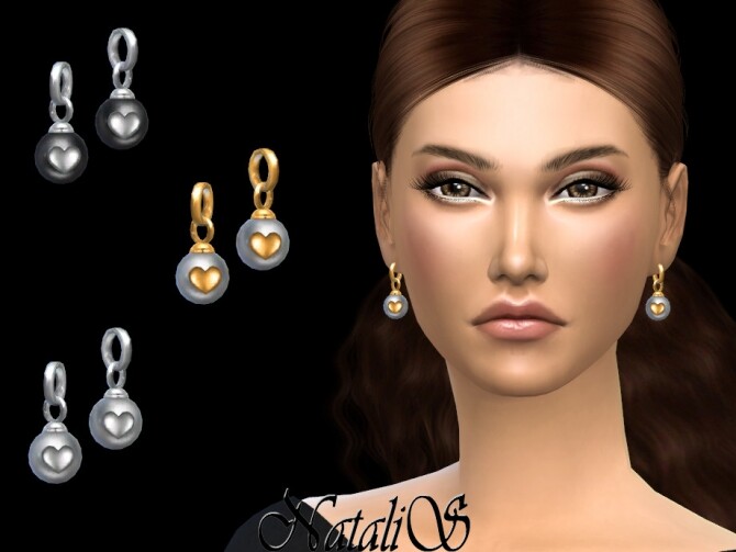 Sims 4 Pearl with heart detail drop earrings by NataliS at TSR