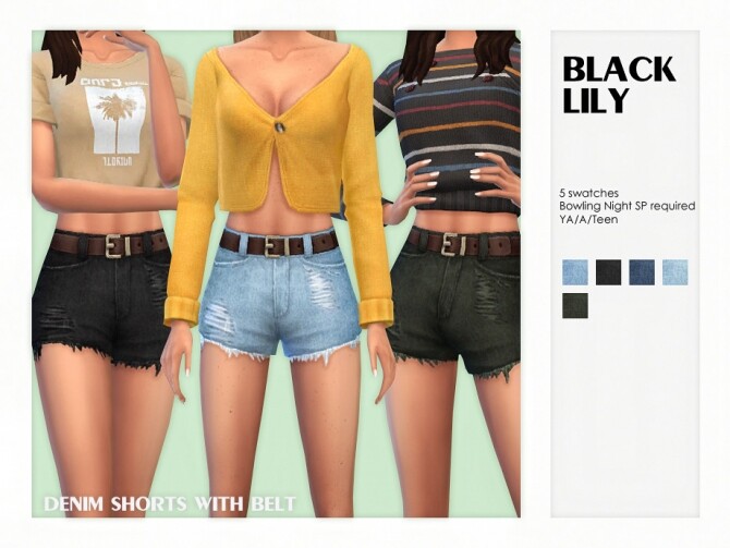 Sims 4 Denim Shorts with Belt by Black Lily at TSR