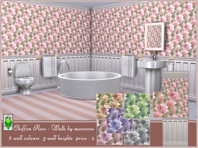 Sims 4 Chiffon Rose Walls by marcorse at TSR