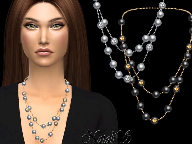 Sims 4 Double pearl with heart necklace by NataliS at TSR