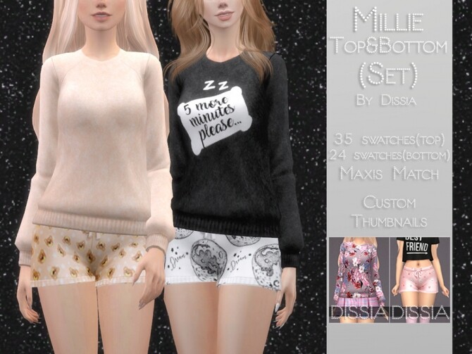 Sims 4 Millie Pajama Top and Bottom Set by Dissia at TSR