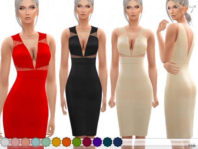 Sims 4 Sleeveless Cutout Midi Dress by ekinege at TSR