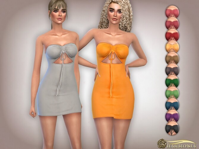 Sims 4 Ruched Front Cut Out Shift Dress by Harmonia at TSR