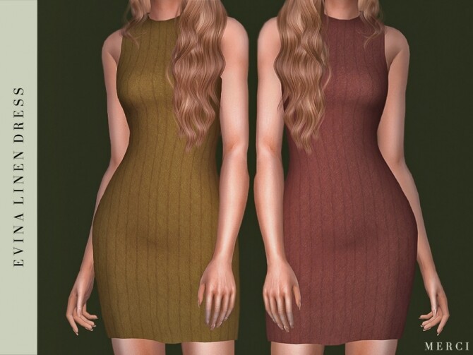 Sims 4 Evina Linen Dress by Merci at TSR