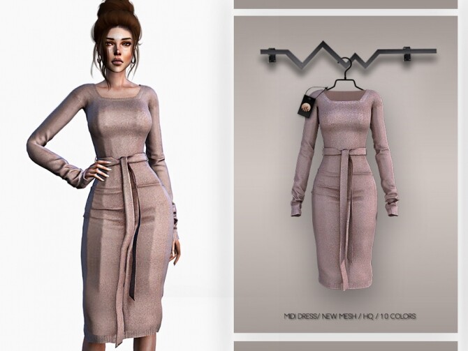 Sims 4 Midi Dress BD332 by busra tr at TSR