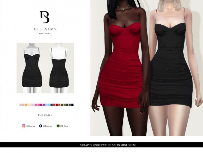 Sims 4 Strappy Underwired Satin Mini Dress by Bill Sims at TSR