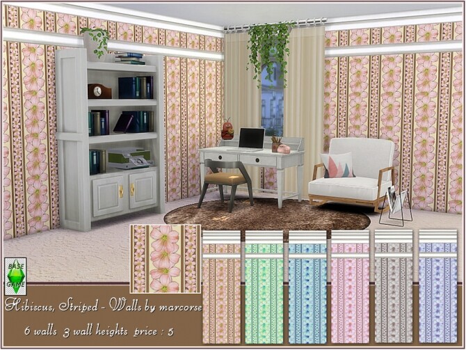 Sims 4 Hibiscus Striped Walls by marcorse at TSR