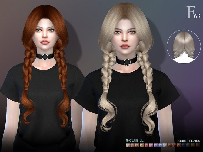 Sims 4 Curly double braids hair n63 by S Club LL at TSR