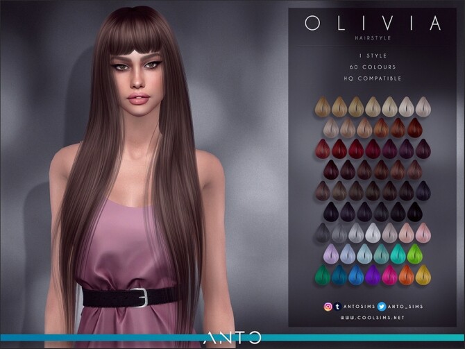 Sims 4 Olivia Long straight hair with fringe by Anto at TSR