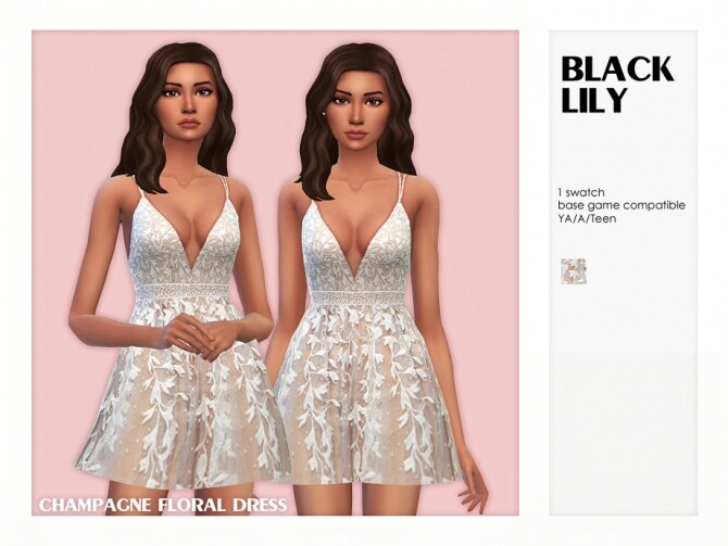 Sims 4 Champagne Floral Dress by Black Lily at TSR
