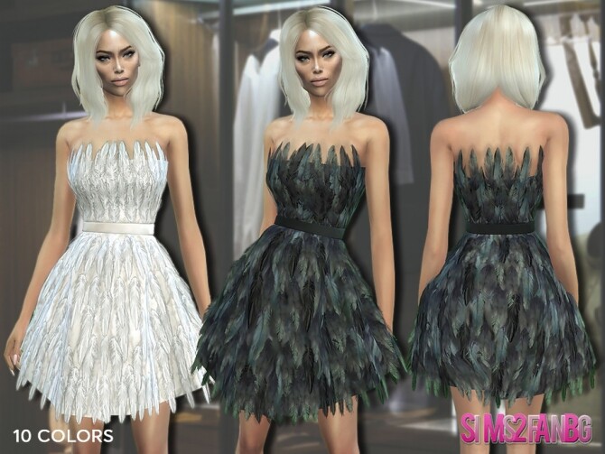 Sims 4 307 Feather Dress by sims2fanbg at TSR