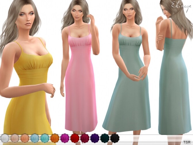 Sims 4 Ruched Bust Strappy Midi Dress by ekinege at TSR