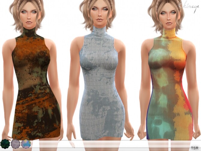 Sims 4 Ribbed Tie Dye Mini Dress by ekinege at TSR