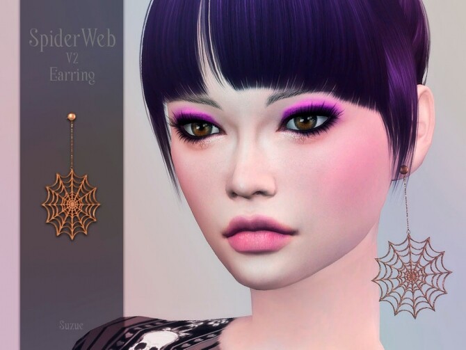 Sims 4 Spider Web Earring V2 by Suzue at TSR