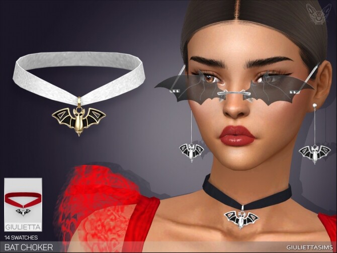 Sims 4 Bat Velvet Choker by feyona at TSR