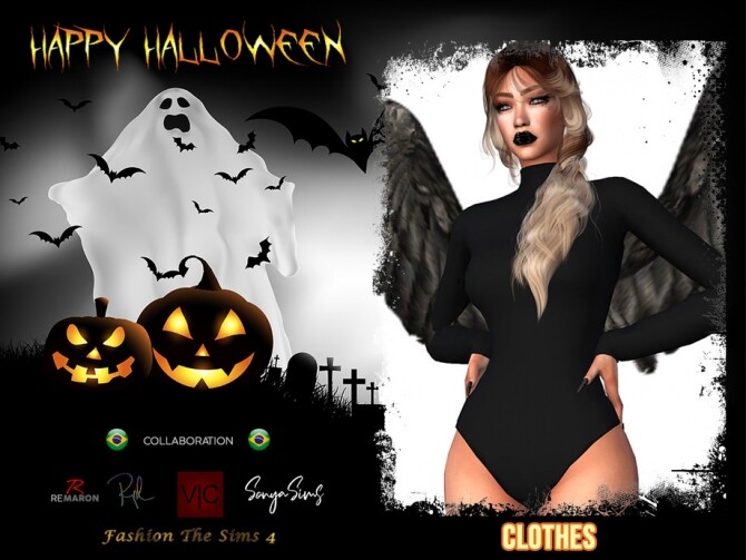 Sims 4 Dark Angel Halloween VI Bodysuit by Viy Sims at TSR