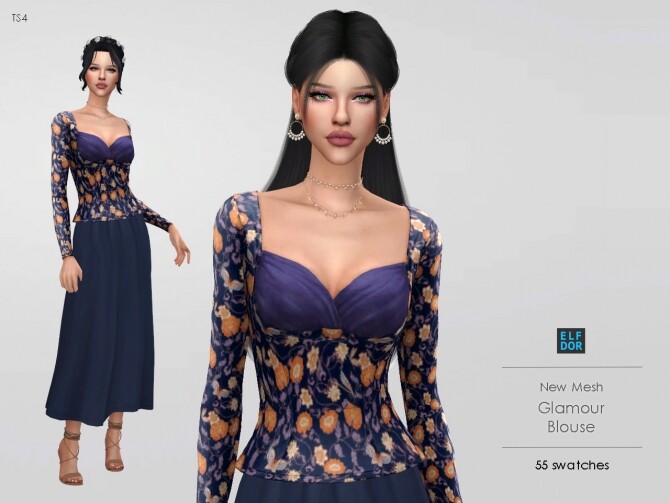 Sims 4 Glamour Blouse New slick mesh at Elfdor Sims