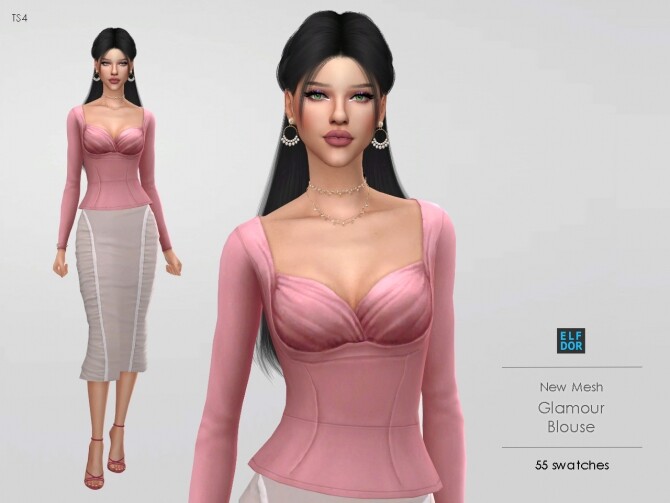 Sims 4 Glamour Blouse New slick mesh at Elfdor Sims