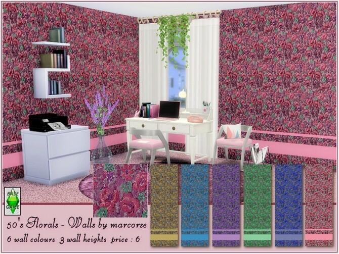 Sims 4 50s Floral walls by marcorse at TSR