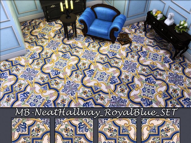 Sims 4 Neat Hallway Royal Blue SET by matomibotaki at TSR