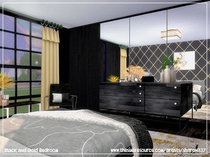Sims 4 Black and Gold Bedroom by sharon337 at TSR