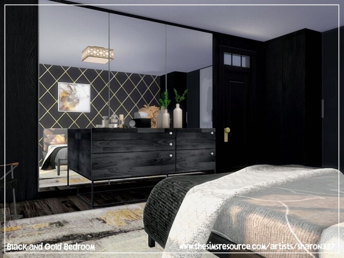 Sims 4 Black and Gold Bedroom by sharon337 at TSR