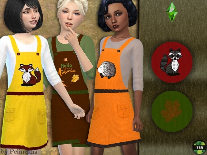Sims 4 Autumn Corduroy Dungaree Dress by Pelineldis at TSR