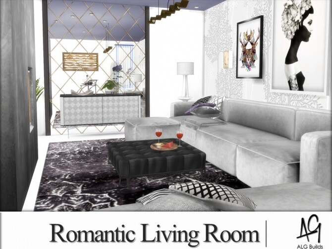 Sims 4 Romantic Living Room by ALGbuilds at TSR