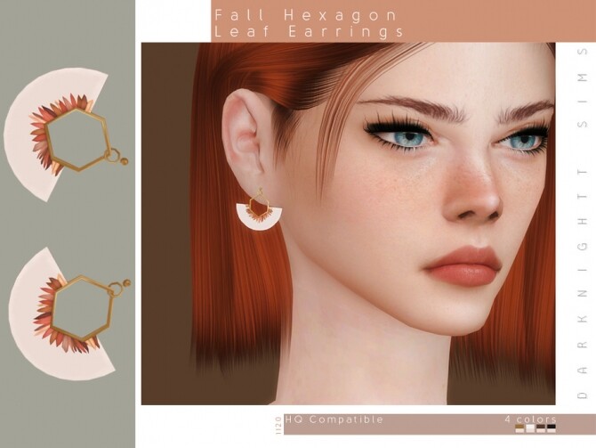 Sims 4 Fall Hexagon Leaf Earrings by DarkNighTt at TSR