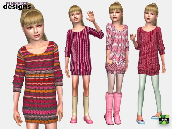 Sims 4 Junior Pink Sweater Dress by Pinkfizzzzz at TSR