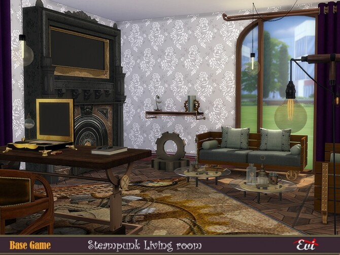 Sims 4 Steampunk Living room by evi at TSR