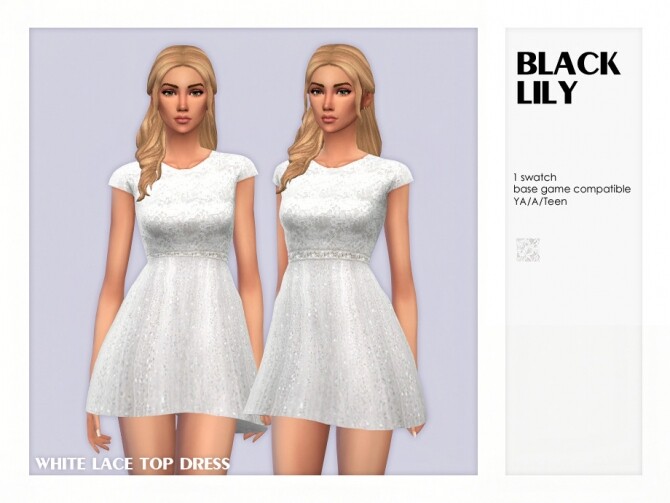 Sims 4 White Lace Top Dress by Black Lily at TSR