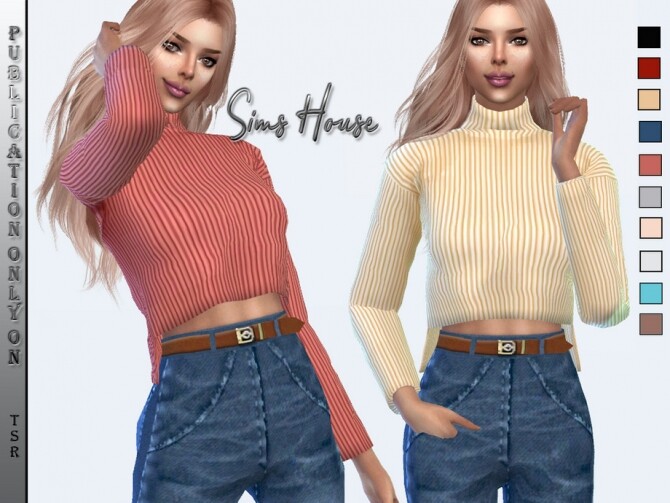 Sims 4 Sweater striped with an extended back by Sims House at TSR