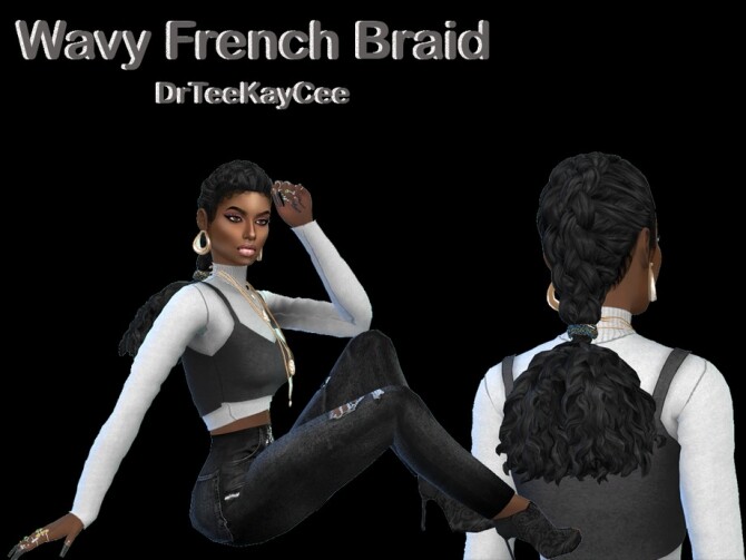 Sims 4 Wavy French Braid Hair by drteekaycee at TSR