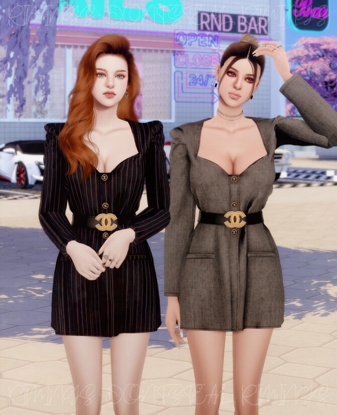 Sims 4 Heart Neck Suit Dress at RIMINGs