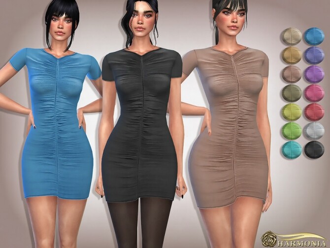 Sims 4 Ruched Front T Shirt Dress by Harmonia at TSR