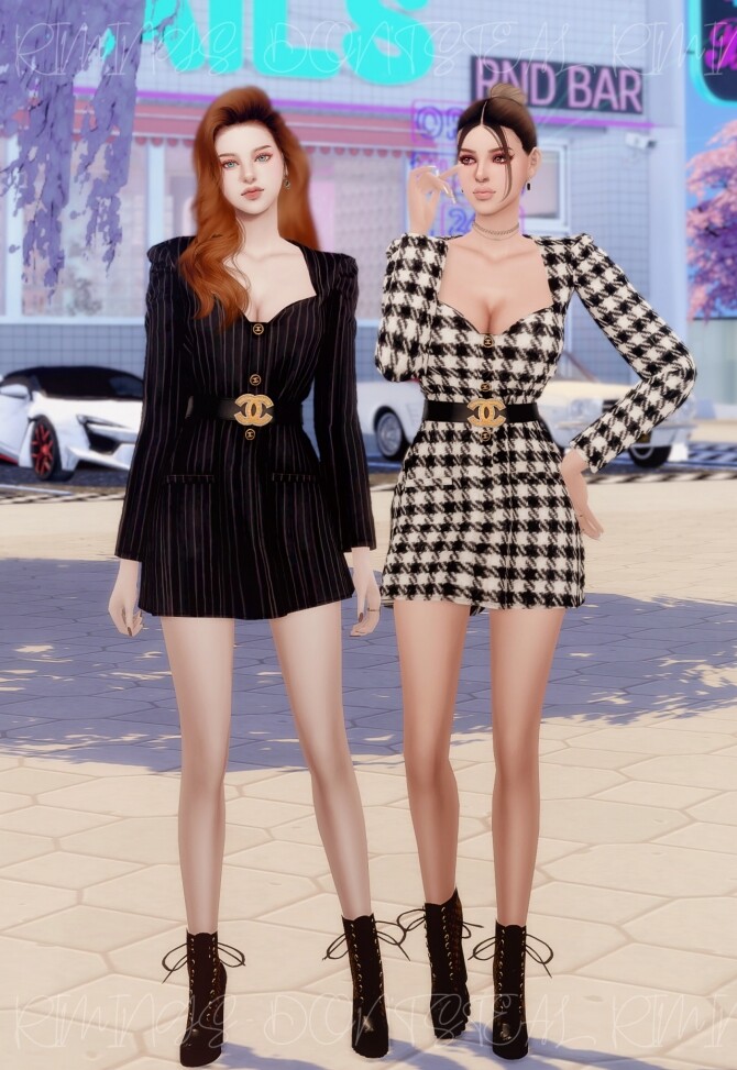 Sims 4 Heart Neck Suit Dress at RIMINGs