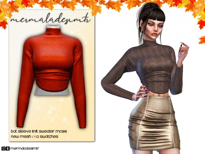 Sims 4 Bat Sleeve Knit Sweater MC99 by mermaladesimtr at TSR