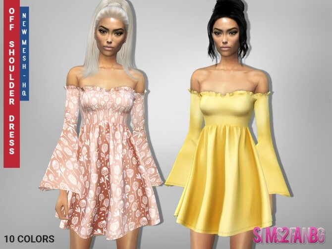Sims 4 310 Off Shoulder Dress by sims2fanbg at TSR