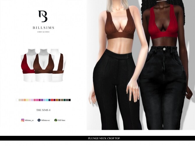 Sims 4 Plunge Neck Crop Top by Bill Sims at TSR