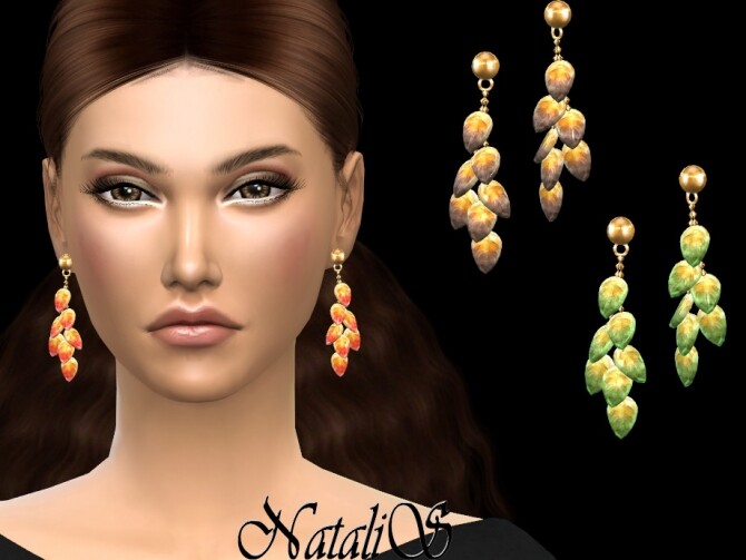 Sims 4 Glass beads leaves earrings by NataliS at TSR