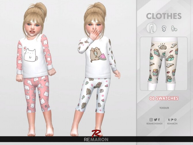 Sims 4 Cats PJ Pants for Girls 01 by remaron at TSR