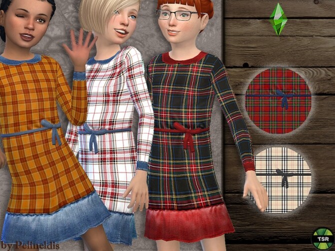 Sims 4 Autumn Tartan and Denim Dress by Pelineldis at TSR
