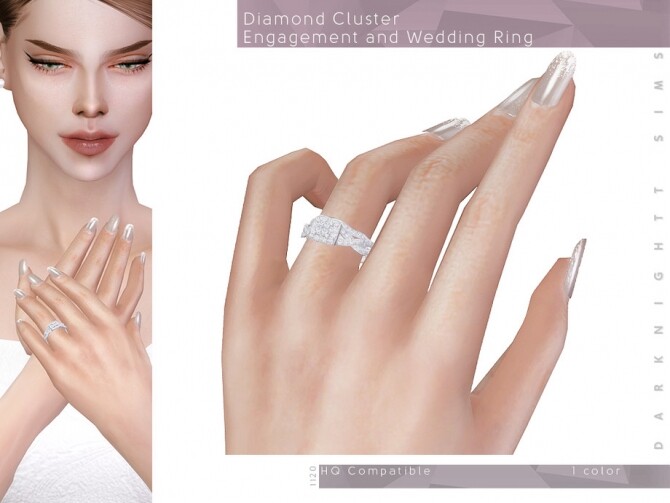 Sims 4 Diamond Cluster Engagement and Wedding Ring by DarkNighTt at TSR