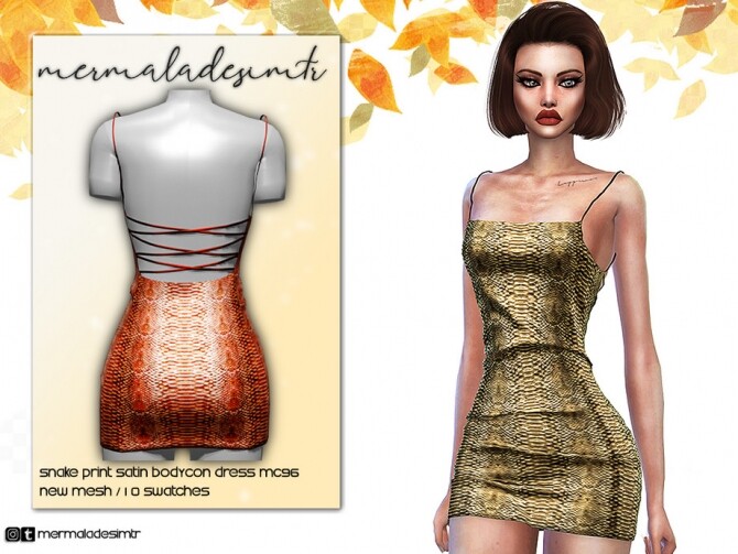 Sims 4 Snake Print Satin Bodycon Dress MC96 by mermaladesimtr at TSR