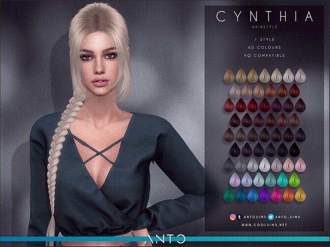Sims 4 Cynthia Long braid hair with bangs by Anto at TSR