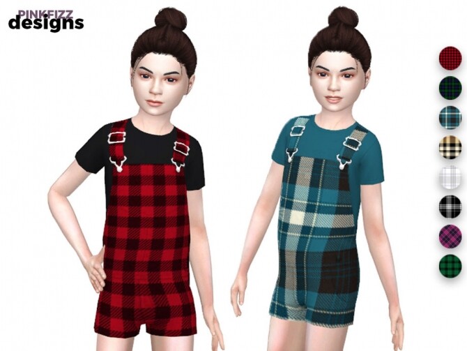 Sims 4 Junior Tartan Overalls by Pinkfizzzzz at TSR