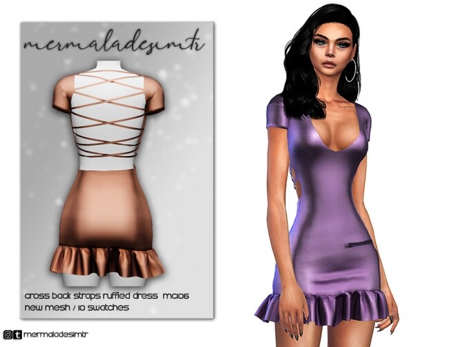 Sims 4 Cross Back Straps Ruffled Dress MC106 by mermaladesimtr at TSR